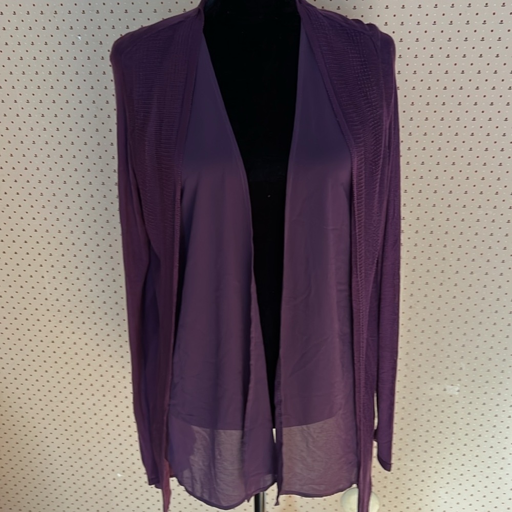 Vera Wang plum open sweater. Size medium in excellent preowned condition.